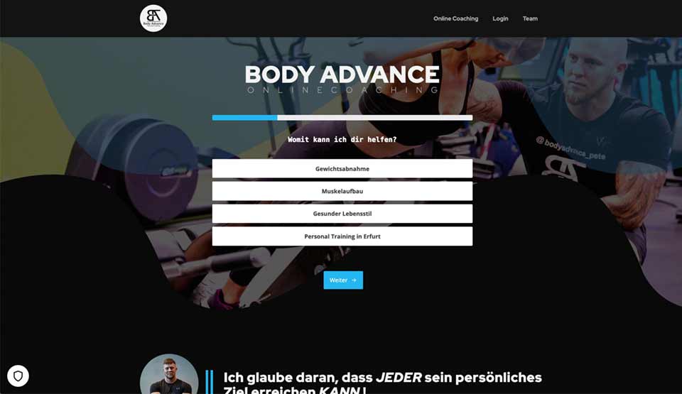 Body Advance Personal Trainer Erfurt ... Webdesgin von Social Selling Agency Erfurt
