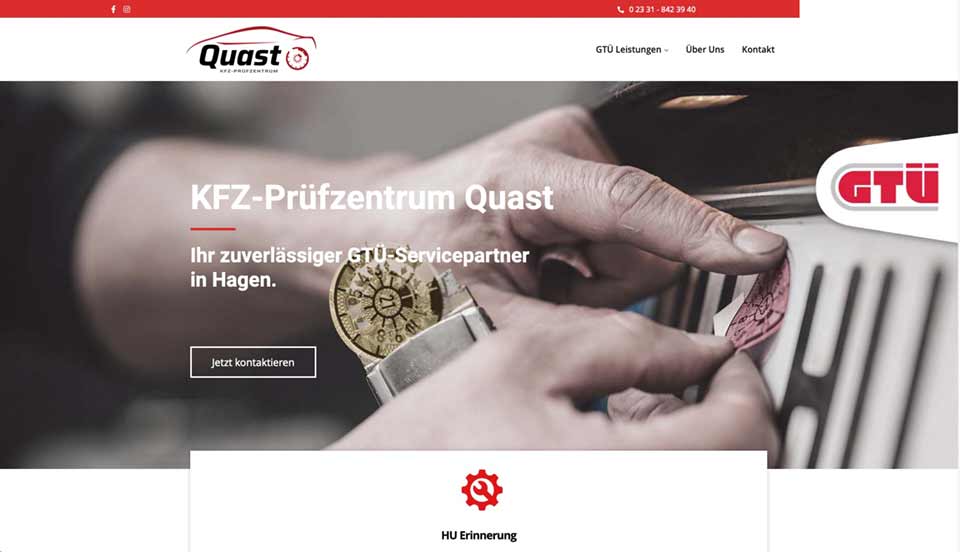 KFZ Prüfstelle Quast GTÜ in Hagen ... Webdesgin von Social Selling Agency Erfurt